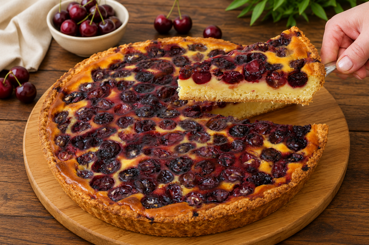 Tarta cu cirese si crema de smantana – desertul perfect pentru vara