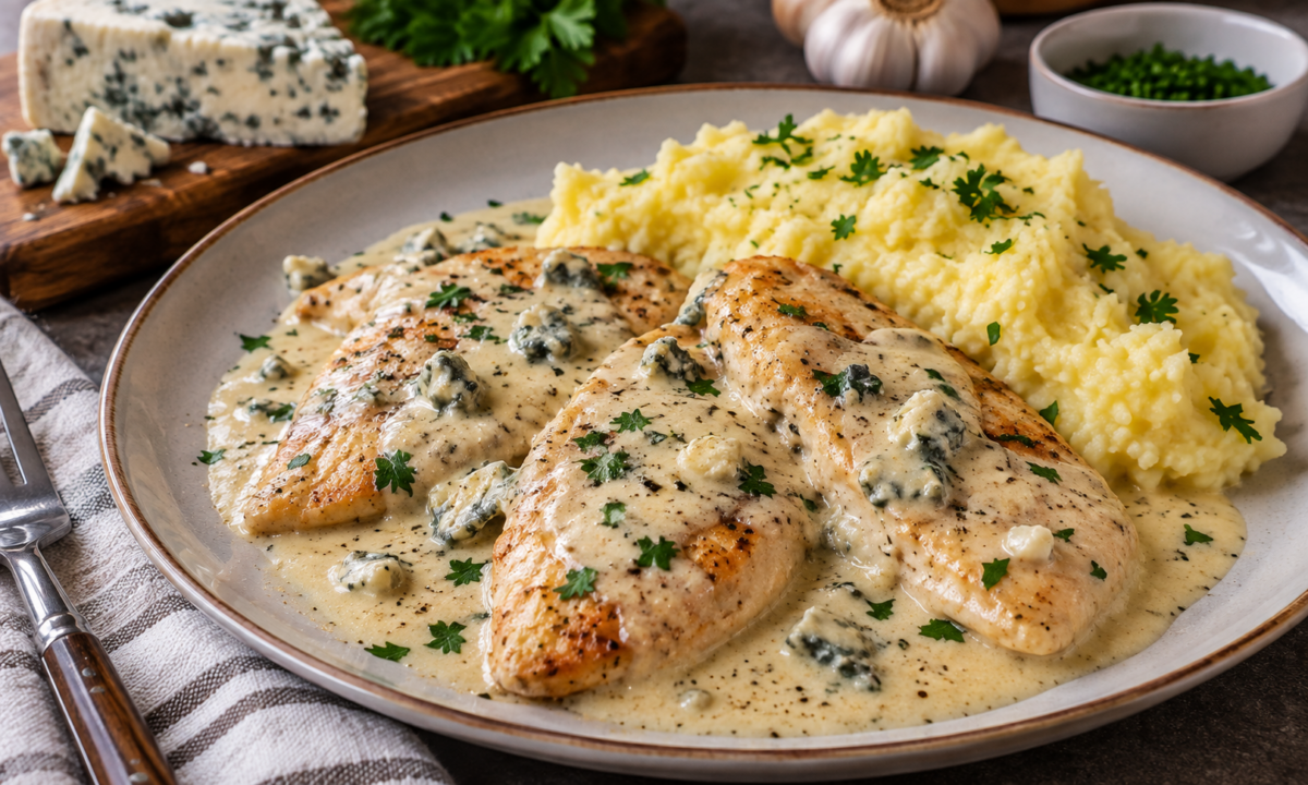 Piept de pui cu sos Gorgonzola – cremos, aromat și gata rapid
