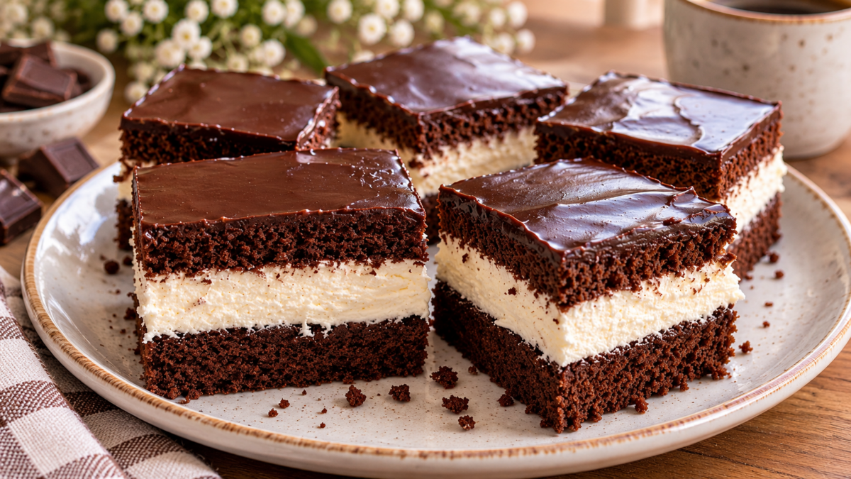 Prăjitură cu blat de cacao, cremă de mascarpone și glazură de ciocolată