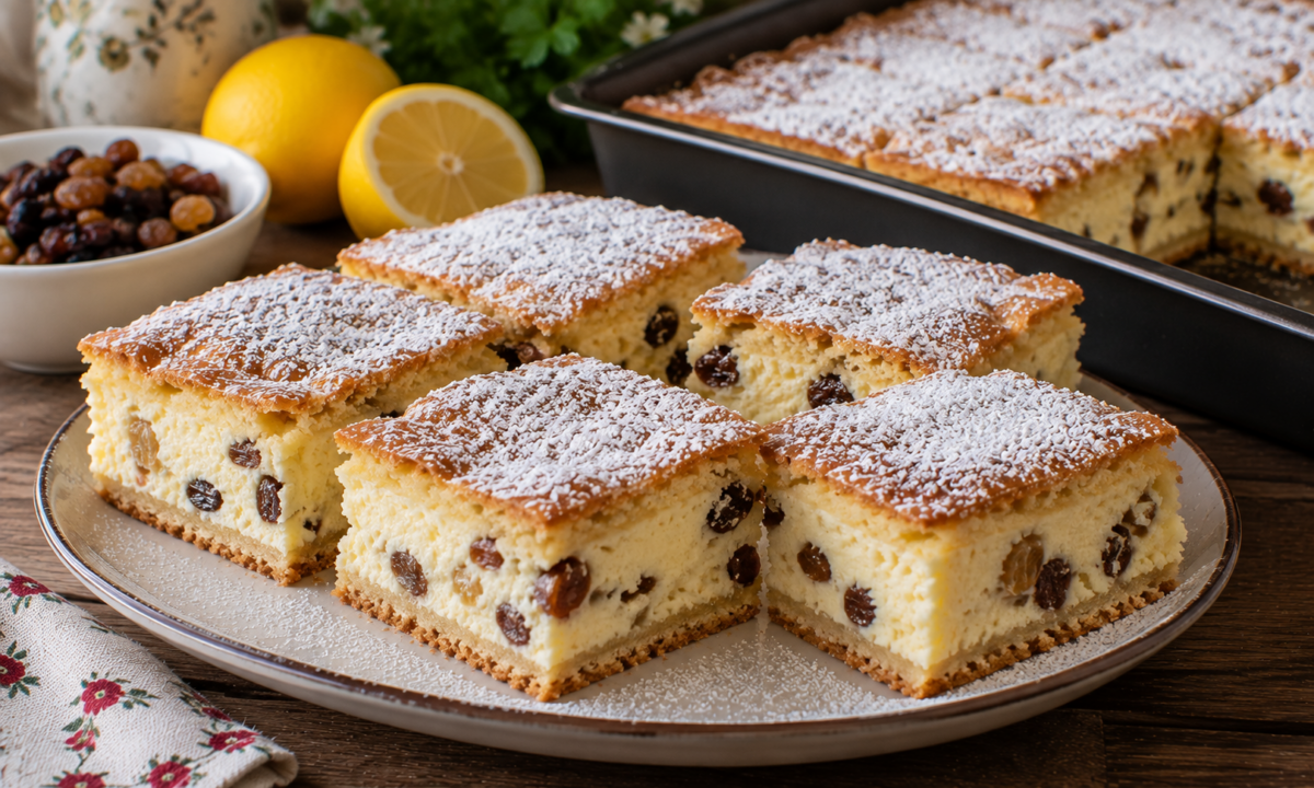 Prăjitură cu brânză dulce și stafide – cremoasă, aromată și delicioasă