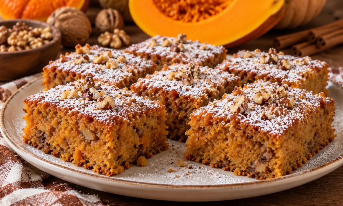 Prăjitură de post cu dovleac și nucă – fragedă, aromată și delicioasă