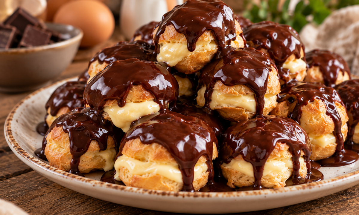Profiterol cu cremă de vanilie și glazură de ciocolată – Un desert irezistibil, foarte cremos