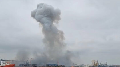 Momentul exploziei dronei de la...